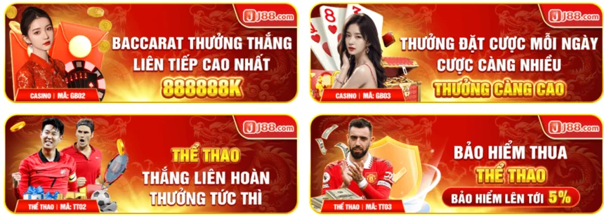 Khuyến mãi J88 - Baccarat thưởng thắng liên tiếp cao nhất 888888K có gì nổi bật?