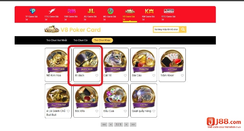 Vào sảnh V8 Poker chọn chơi Blackjack